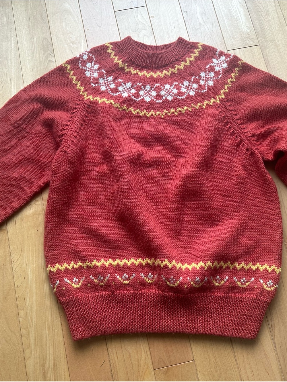 Unisex Dark Orange Fair Isle Handknit Sweater